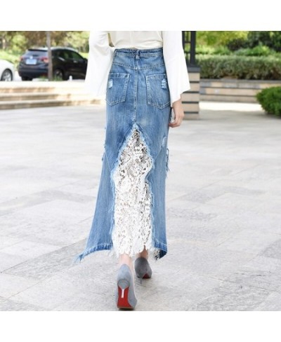 2023 New Fashion Long Maxi Denim And Lace Patchwork Fish Tail Skirt For Women S-2XL Mermaid Style Summer Skirt $64.24 - Skirts