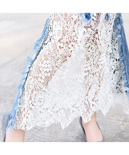 2023 New Fashion Long Maxi Denim And Lace Patchwork Fish Tail Skirt For Women S-2XL Mermaid Style Summer Skirt $64.24 - Skirts