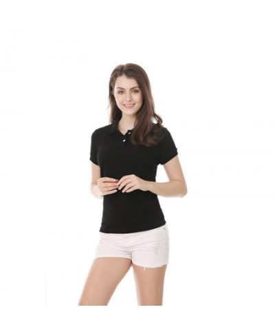 High Quality Summer Women's Slim Fit POLO Shirt 100% Cotton Lapel Short Sleeve Solid Color T-Shirt Casual Polo jersey shirt 8...