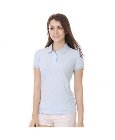 High Quality Summer Women's Slim Fit POLO Shirt 100% Cotton Lapel Short Sleeve Solid Color T-Shirt Casual Polo jersey shirt 8...