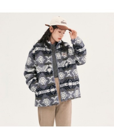 Women Thick Plush Coat 2022 Winter Long Sleeve Stand Collar Loose Jacket White Pattern Windproof Warm Outwear Tops $101.60 - ...