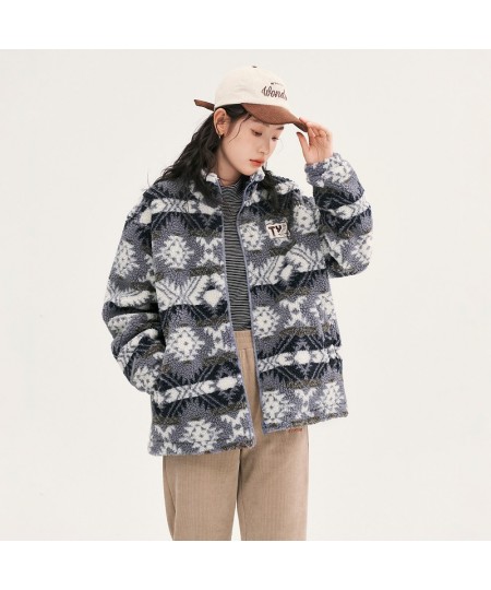 Women Thick Plush Coat 2022 Winter Long Sleeve Stand Collar Loose Jacket White Pattern Windproof Warm Outwear Tops $101.60 - ...