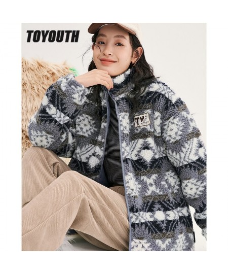 Women Thick Plush Coat 2022 Winter Long Sleeve Stand Collar Loose Jacket White Pattern Windproof Warm Outwear Tops $101.60 - ...