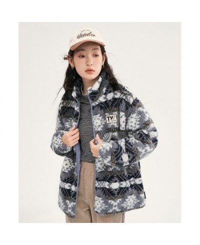 Women Thick Plush Coat 2022 Winter Long Sleeve Stand Collar Loose Jacket White Pattern Windproof Warm Outwear Tops $101.60 - ...