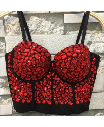 Unique red Rhinestone Gaga Bustier Pearls Diamond Push Up Night Club Bralette Women's Bra Top Vest fashion w1172 $53.77 - Top...