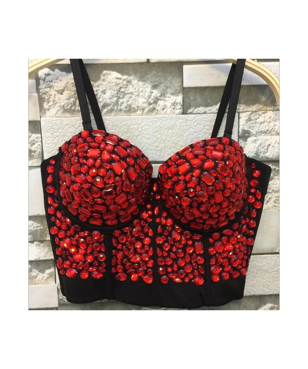 Unique red Rhinestone Gaga Bustier Pearls Diamond Push Up Night Club Bralette Women's Bra Top Vest fashion w1172 $53.77 - Top...