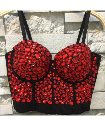 Unique red Rhinestone Gaga Bustier Pearls Diamond Push Up Night Club Bralette Women's Bra Top Vest fashion w1172 $53.77 - Top...