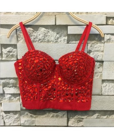 Unique red Rhinestone Gaga Bustier Pearls Diamond Push Up Night Club Bralette Women's Bra Top Vest fashion w1172 $53.77 - Top...