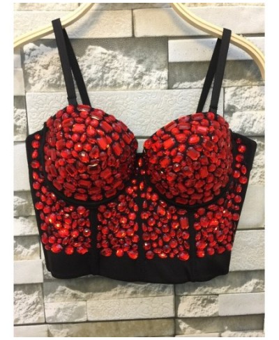 Unique red Rhinestone Gaga Bustier Pearls Diamond Push Up Night Club Bralette Women's Bra Top Vest fashion w1172 $53.77 - Top...