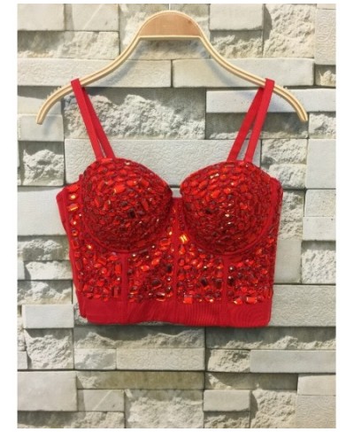 Unique red Rhinestone Gaga Bustier Pearls Diamond Push Up Night Club Bralette Women's Bra Top Vest fashion w1172 $53.77 - Top...