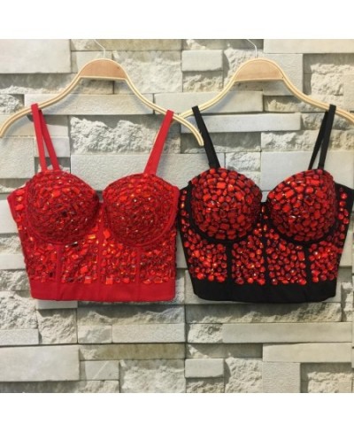 Unique red Rhinestone Gaga Bustier Pearls Diamond Push Up Night Club Bralette Women's Bra Top Vest fashion w1172 $53.77 - Top...