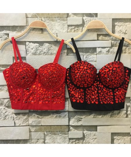 Unique red Rhinestone Gaga Bustier Pearls Diamond Push Up Night Club Bralette Women's Bra Top Vest fashion w1172 $53.77 - Top...