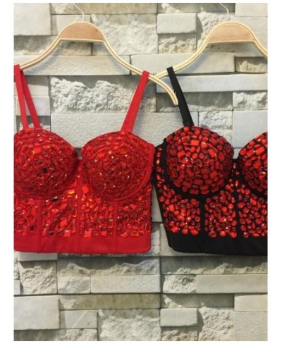 Unique red Rhinestone Gaga Bustier Pearls Diamond Push Up Night Club Bralette Women's Bra Top Vest fashion w1172 $53.77 - Top...