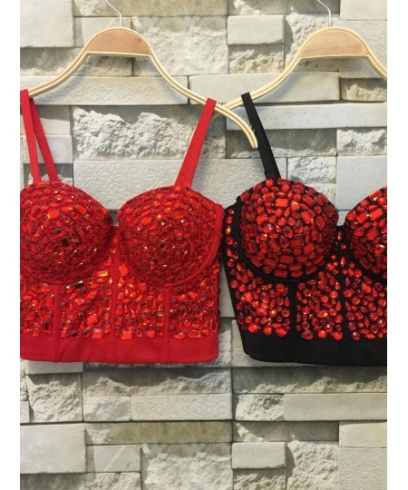 Unique red Rhinestone Gaga Bustier Pearls Diamond Push Up Night Club Bralette Women's Bra Top Vest fashion w1172 $53.77 - Top...