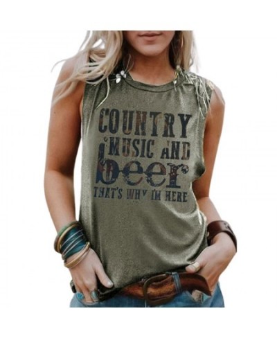 Country Music And Beer Funny Drinking Shirt for Women Summer Vacation Sleeveless Tees Vintage Patriotic Tank Top Casual Party...