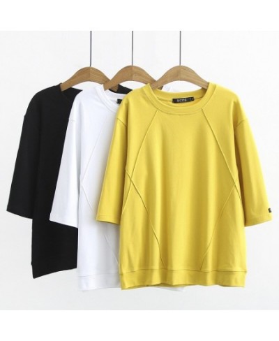 4XL Plus Size Basic T-Shirt Women 2023 Spring Patchwork O-Neck Tees Half Sleeve Bottoming Tops Oversized Curve Clothes $44.33...