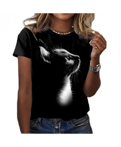 Women's T Shirt Fashion Blouse Short Sleeve T Shirt For Women 3d Cat Print Black Kawaii T Shirt Women's Oversized Summer Top ...