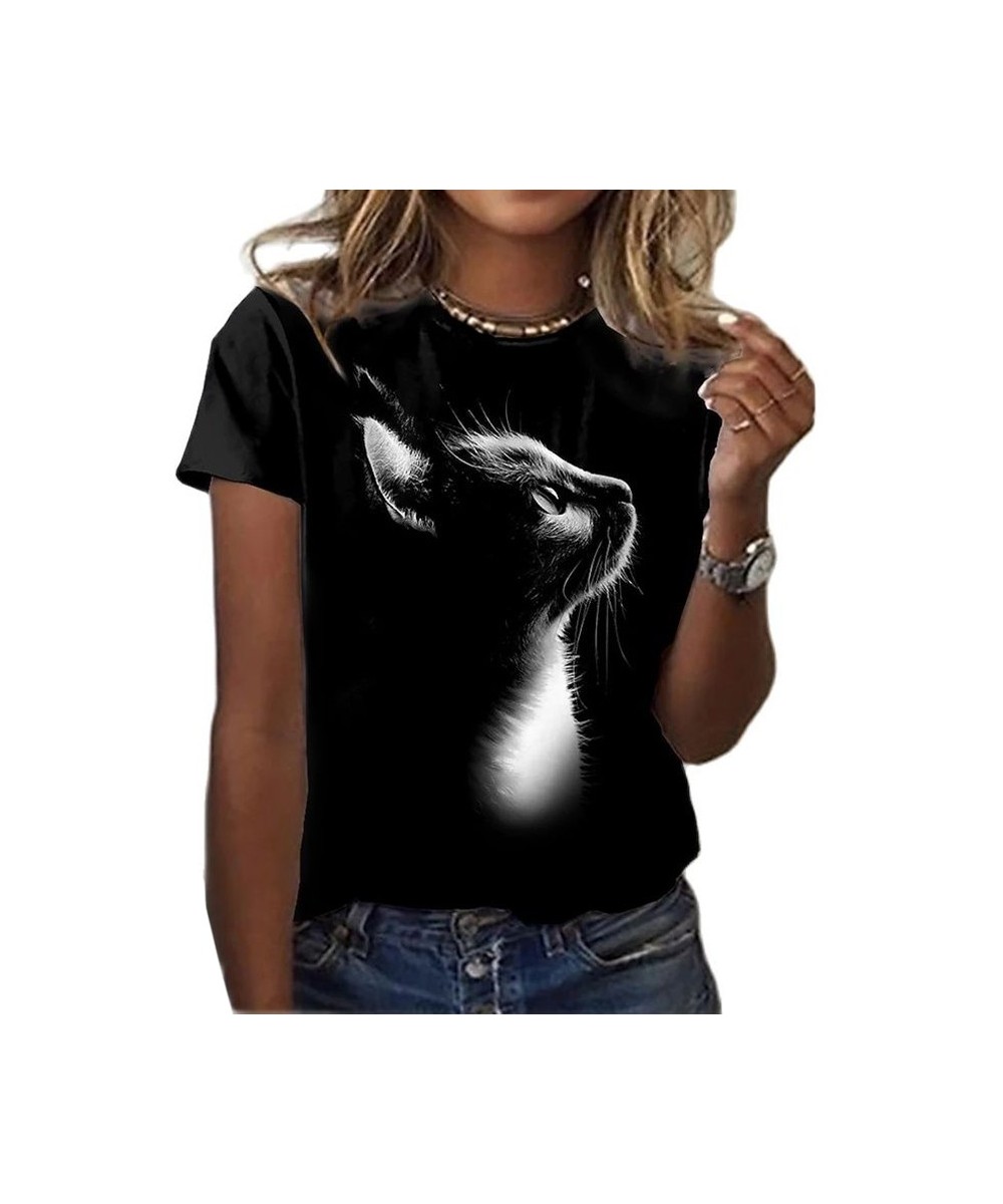 Women's T Shirt Fashion Blouse Short Sleeve T Shirt For Women 3d Cat Print Black Kawaii T Shirt Women's Oversized Summer Top ...