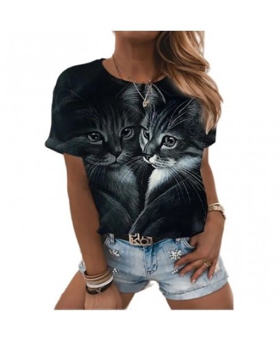 Women's T Shirt Fashion Blouse Short Sleeve T Shirt For Women 3d Cat Print Black Kawaii T Shirt Women's Oversized Summer Top ...