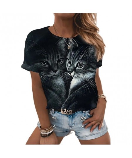 Women's T Shirt Fashion Blouse Short Sleeve T Shirt For Women 3d Cat Print Black Kawaii T Shirt Women's Oversized Summer Top ...