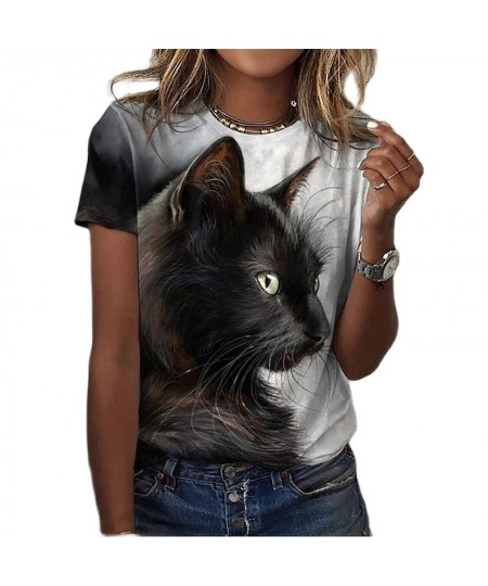 Women's T Shirt Fashion Blouse Short Sleeve T Shirt For Women 3d Cat Print Black Kawaii T Shirt Women's Oversized Summer Top ...