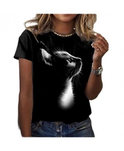 Women's T Shirt Fashion Blouse Short Sleeve T Shirt For Women 3d Cat Print Black Kawaii T Shirt Women's Oversized Summer Top ...