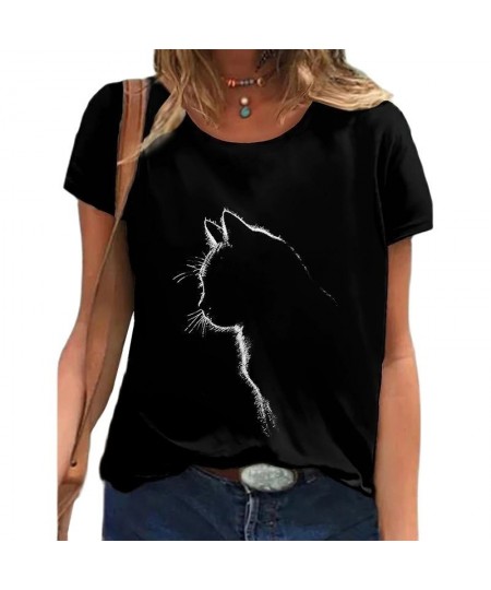 Women's T Shirt Fashion Blouse Short Sleeve T Shirt For Women 3d Cat Print Black Kawaii T Shirt Women's Oversized Summer Top ...