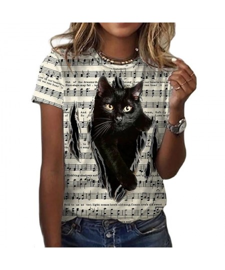 Women's T Shirt Fashion Blouse Short Sleeve T Shirt For Women 3d Cat Print Black Kawaii T Shirt Women's Oversized Summer Top ...