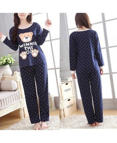 Women Long Sleeve Bear Print Tops And Pants Wave Point Pajamas Set Cute Sleepwear Nightwear $23.07 - Sleepwears