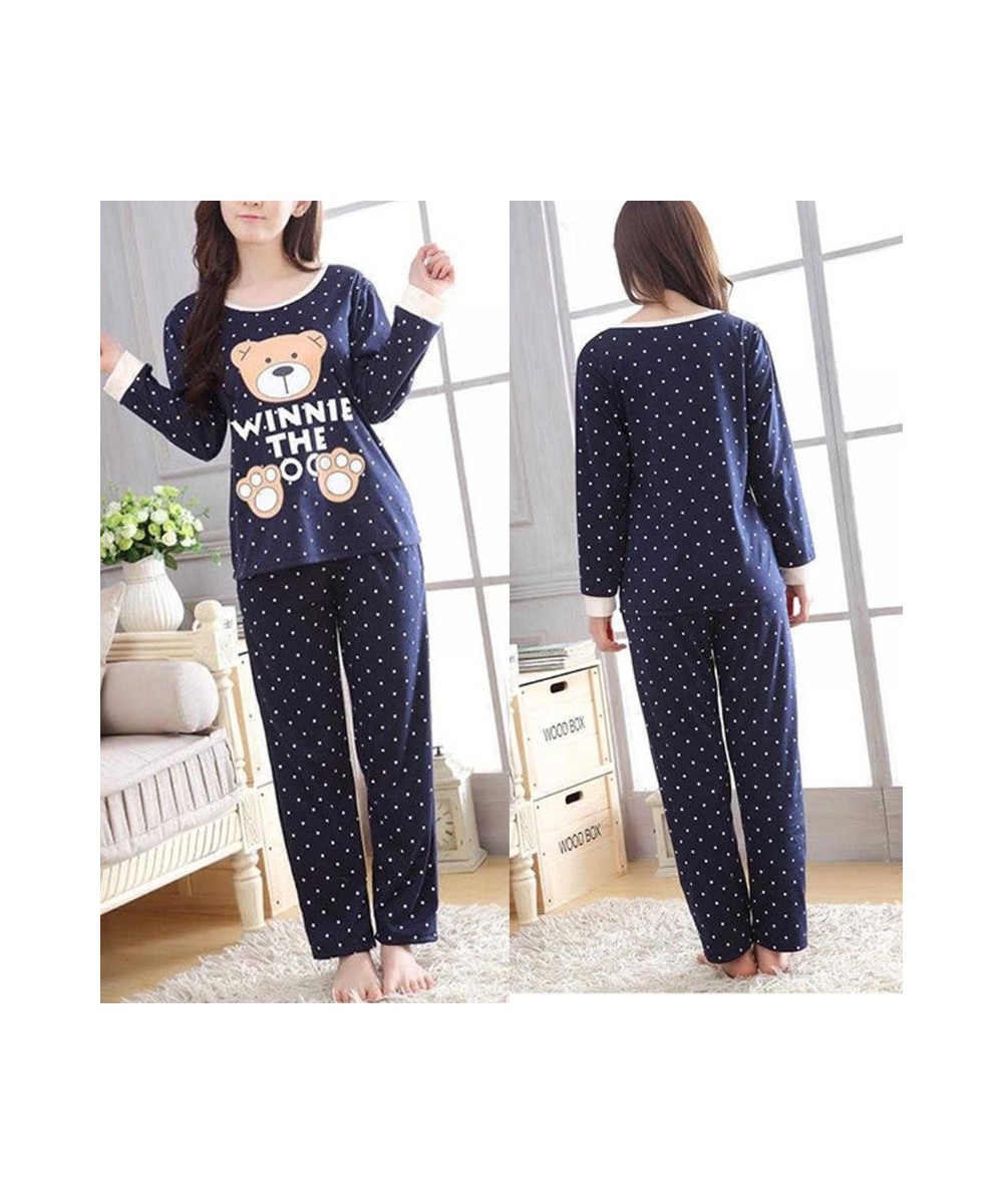 Women Long Sleeve Bear Print Tops And Pants Wave Point Pajamas Set Cute Sleepwear Nightwear $23.07 - Sleepwears