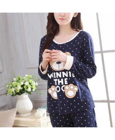 Women Long Sleeve Bear Print Tops And Pants Wave Point Pajamas Set Cute Sleepwear Nightwear $23.07 - Sleepwears