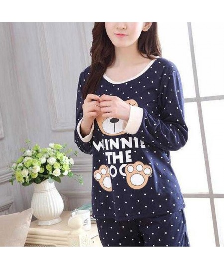 Women Long Sleeve Bear Print Tops And Pants Wave Point Pajamas Set Cute Sleepwear Nightwear $23.07 - Sleepwears