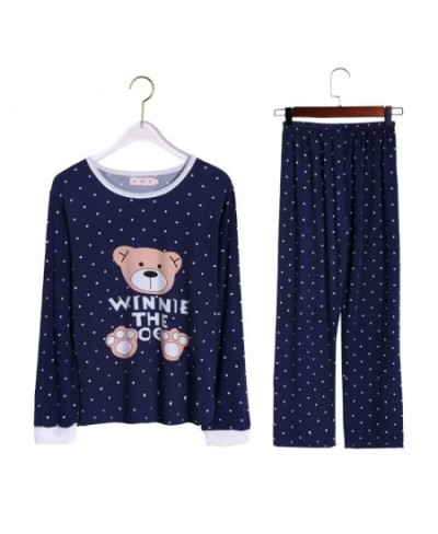 Women Long Sleeve Bear Print Tops And Pants Wave Point Pajamas Set Cute Sleepwear Nightwear $23.07 - Sleepwears