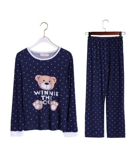 Women Long Sleeve Bear Print Tops And Pants Wave Point Pajamas Set Cute Sleepwear Nightwear $23.07 - Sleepwears