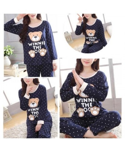 Women Long Sleeve Bear Print Tops And Pants Wave Point Pajamas Set Cute Sleepwear Nightwear $23.07 - Sleepwears