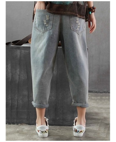 6859 Fashion Korea Style Vintage Hole Girl Embroidery Ankle-length Denim Jeans Female Casual Loose Harem Pant Trousers Cloth ...