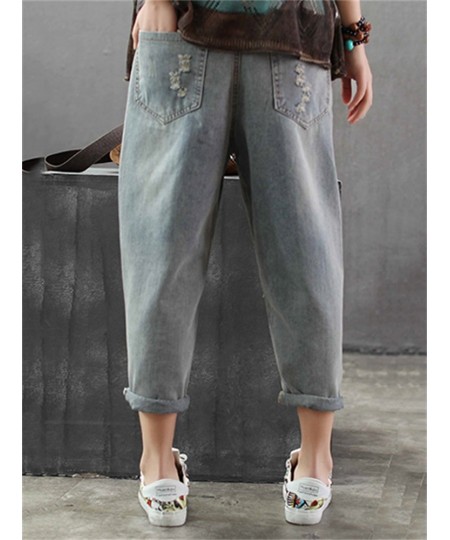 6859 Fashion Korea Style Vintage Hole Girl Embroidery Ankle-length Denim Jeans Female Casual Loose Harem Pant Trousers Cloth ...