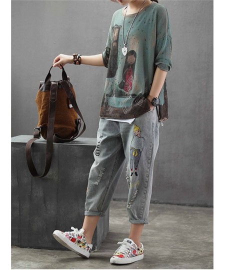 6859 Fashion Korea Style Vintage Hole Girl Embroidery Ankle-length Denim Jeans Female Casual Loose Harem Pant Trousers Cloth ...