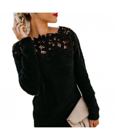 Loose dress Sweater 2022 Women Solid Color Long Sleeve O Neck Floral Lace Pullover vest Sweater $34.42 - Sweaters