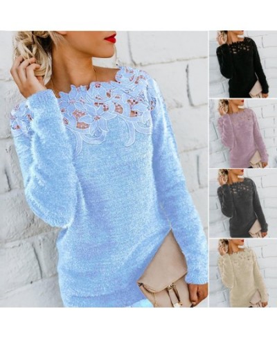 Loose dress Sweater 2022 Women Solid Color Long Sleeve O Neck Floral Lace Pullover vest Sweater $34.42 - Sweaters