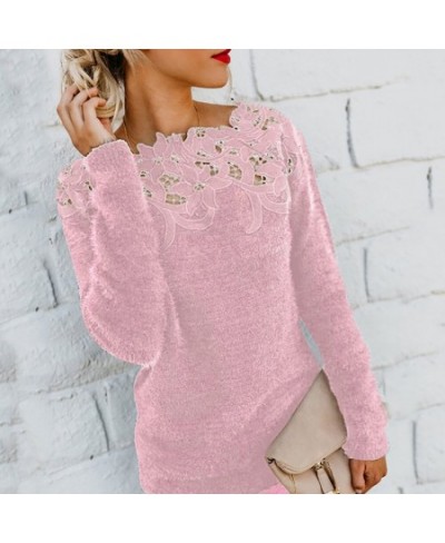 Loose dress Sweater 2022 Women Solid Color Long Sleeve O Neck Floral Lace Pullover vest Sweater $34.42 - Sweaters