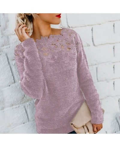 Loose dress Sweater 2022 Women Solid Color Long Sleeve O Neck Floral Lace Pullover vest Sweater $34.42 - Sweaters