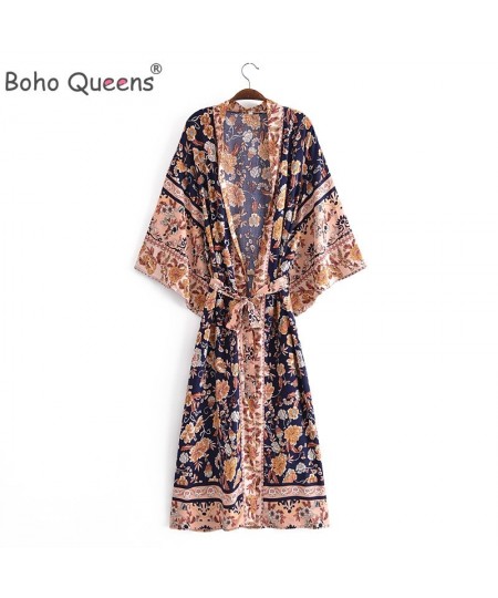 Boho Queens Multi Florals Print Bat Sleeve Beach Bohemian Dresses Kimono Robe Ladies V Neck Summer Bikini Cover-ups $38.55 - ...