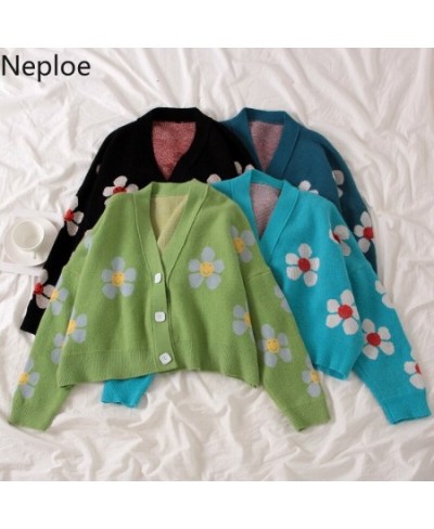 Neploe Preppy Style Flower Knit Cardigans Sweater Women V Neck Loose elegaht Thicked Pull Femme Print Short Casual Coat 46565...