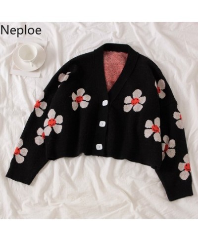 Neploe Preppy Style Flower Knit Cardigans Sweater Women V Neck Loose elegaht Thicked Pull Femme Print Short Casual Coat 46565...