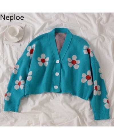 Neploe Preppy Style Flower Knit Cardigans Sweater Women V Neck Loose elegaht Thicked Pull Femme Print Short Casual Coat 46565...