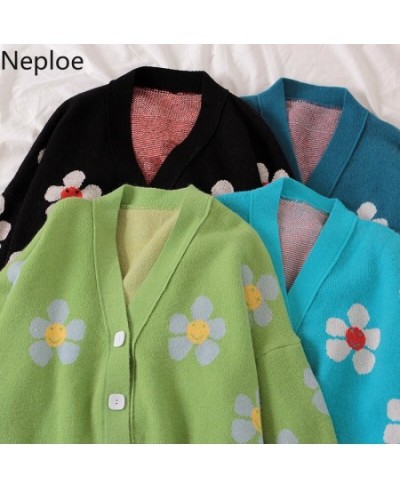 Neploe Preppy Style Flower Knit Cardigans Sweater Women V Neck Loose elegaht Thicked Pull Femme Print Short Casual Coat 46565...