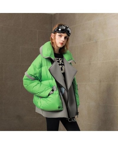 Winter Jacket Women Parkas European Streetwear Lapel Loose White Duck Down Coat Female Fashion Stitching Warm Overcoat 2022 $...