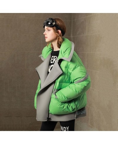 Winter Jacket Women Parkas European Streetwear Lapel Loose White Duck Down Coat Female Fashion Stitching Warm Overcoat 2022 $...