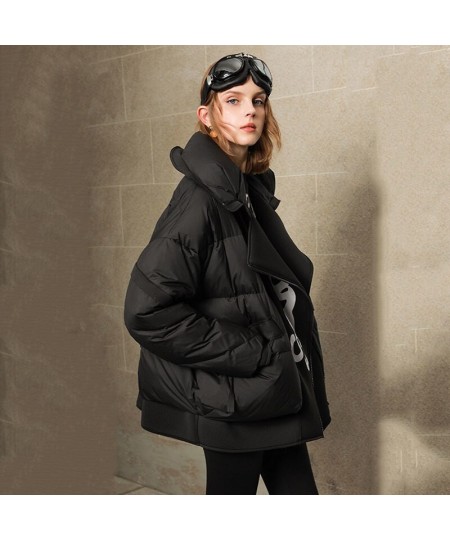 Winter Jacket Women Parkas European Streetwear Lapel Loose White Duck Down Coat Female Fashion Stitching Warm Overcoat 2022 $...